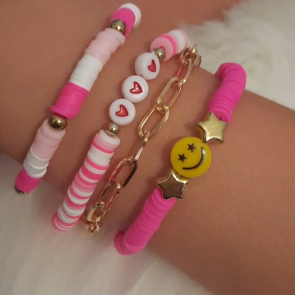 Kids Stackable Charm Bracelets-Clay beads-4 pcs Set